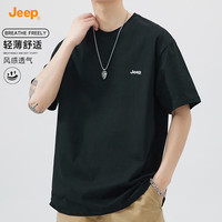 吉普（JEEP）短袖2025夏季简约宽松休闲男士圆领纯棉T恤纯色上衣 S 黑色