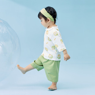 巴厘小猪宝宝家居服夏季七分袖薄款婴幼儿衣服儿童夏天内衣套装女童两件套 玉米兔兔 80