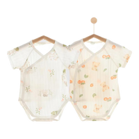 贝乐咿婴儿夏季衣服包屁衣无骨短袖夏装新生儿纯棉哈衣宝宝三角护肚睡衣 苹果熊-5268+草坪鹿5269 59cm
