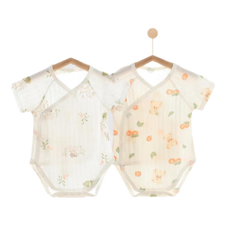 贝乐咿婴儿夏季衣服包屁衣无骨短袖夏装新生儿纯棉哈衣宝宝三角护肚睡衣 苹果熊-5268+草坪鹿5269 59cm