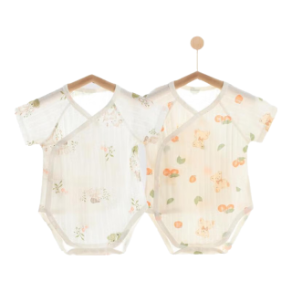 贝乐咿婴儿夏季衣服包屁衣无骨短袖夏装新生儿纯棉哈衣宝宝三角护肚睡衣 苹果熊-5268+草坪鹿5269 59cm