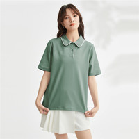 佐丹奴polo衫女针织新疆棉双面布撞色娃娃领减龄短袖上衣05313384 55 花环绿 M