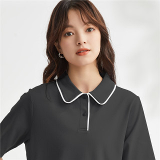 佐丹奴polo衫女针织新疆棉双面布撞色娃娃领减龄短袖上衣05313384 35 辣酱红 L
