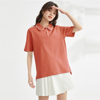 佐丹奴polo衫女针织新疆棉双面布撞色娃娃领减龄短袖上衣05313384 35 辣酱红 L