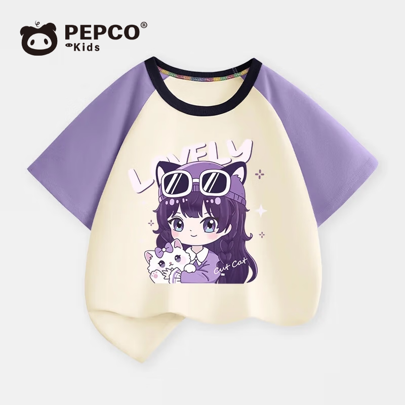 MINI PEPCO小猪班纳童装女童短袖t恤儿童夏季洋气插肩袖小女孩宽松纯棉半袖
