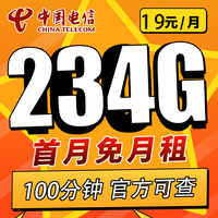 中国电信电信卡纯上网无线限流量卡不限速手机4g5g卡全国通用流量卡smzdm 风享卡19元234G全国流量不限速100分钟
