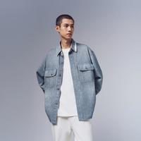 男装春款宽松牛仔衬衫外套撞色做旧翻领男式衬衫