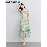 红袖 绿色碎花连衣裙夏季2024女装收腰垂感显瘦气质小众雪纺吊带裙 绿花602 S
