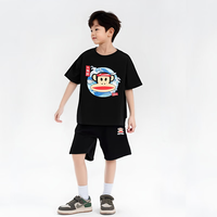 大嘴猴（paul frank）童装夏季套装2025新夏款男女童休闲短袖短裤中大童运动时髦两件套 粉红+黑色 150