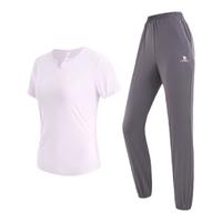 骆驼瑜伽服套装女夏季薄款户外跑步宽松运动服外穿短袖两件套 XXL 140-150斤