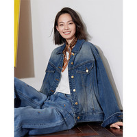 初语复古磨白牛仔外套女2024年秋季怀旧短外套 牛仔深蓝 M