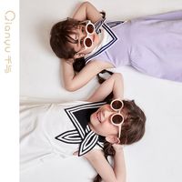笛莎旗下千与童装无袖连衣裙女童2022夏季中大童海军翻领裙