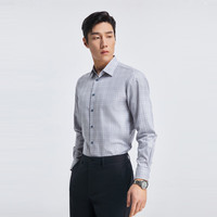 雅戈尔（YOUNGOR）衬衫男士春夏青年男长袖衬衫全棉格子衬衫合款 蓝色格纹 44