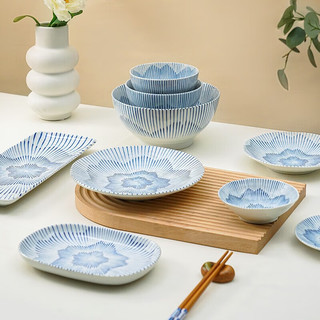 美浓烧（Mino Yaki）釉下彩陶瓷餐具日式碗盘碟沙拉碗斗笠碗樱花十草系例单品 7.5英寸斗笠碗