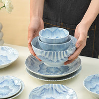 美浓烧（Mino Yaki）釉下彩陶瓷餐具日式碗盘碟沙拉碗斗笠碗樱花十草系例单品 8.5英寸汤碗