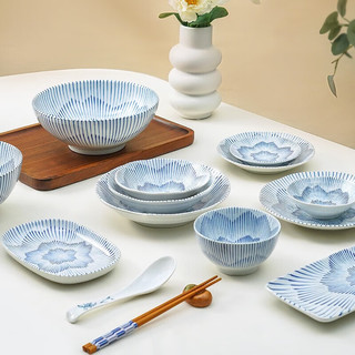 美浓烧（Mino Yaki）釉下彩陶瓷餐具日式碗盘碟沙拉碗斗笠碗樱花十草系例单品 4.5英寸饭碗