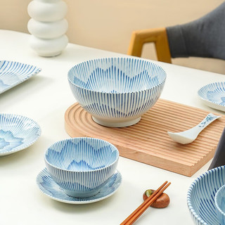 美浓烧（Mino Yaki）釉下彩陶瓷餐具日式碗盘碟沙拉碗斗笠碗樱花十草系例单品 7.5英寸斗笠碗