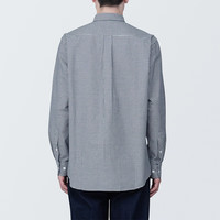 無印良品 MUJI 無印良品  男式 棉水洗牛津 纽扣领 长袖衬衫 衬衣外套纯棉全棉 藏青色格纹 XS (160/80A)