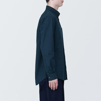 無印良品 MUJI 無印良品  男式 棉水洗牛津 纽扣领 长袖衬衫 衬衣外套纯棉全棉 藏青色 L (175/100A)