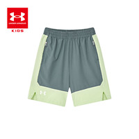 安德玛 UNDER ARMOUR男童2024夏季儿童男童大童休闲风抽绳吸湿速干梭织短裤 深灰色