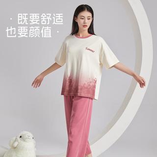 【100%棉可外穿】睡衣女圆领薄款纯棉亲肤休闲舒适家居服套装