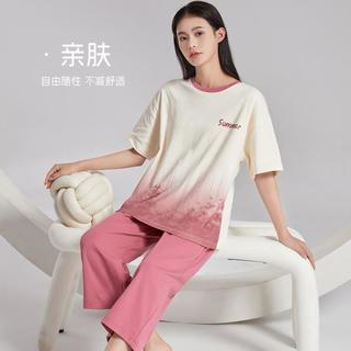 【100%棉可外穿】睡衣女圆领薄款纯棉亲肤休闲舒适家居服套装
