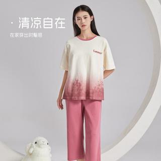 【100%棉可外穿】睡衣女圆领薄款纯棉亲肤休闲舒适家居服套装