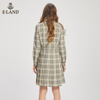 ELAND衣恋连衣裙女学院风复古格纹青减龄衬衫裙子女春秋 (35)Beige