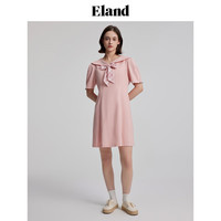 ELAND衣恋短袖连衣裙海军领格纹A字裙学院风裙子女夏季 浅卡其色(36)L/Beige L 170