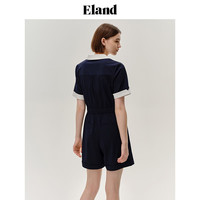 ELAND衣恋连体裤女V领撞色拼接收腰显瘦制服式学院风夏 藏青色(59)Navy M