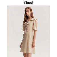 ELAND衣恋短袖连衣裙海军领格纹A字裙学院风裙子女夏季 浅粉色(26)L/Pink S 160 S/160