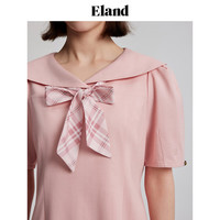 ELAND衣恋短袖连衣裙海军领格纹A字裙学院风裙子女夏季 S 160
