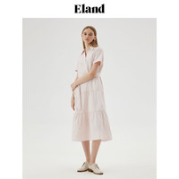 ELAND衣恋衬衫连衣裙女V领合体长款裙子2024夏季 浅卡其色(36)L/Beige L/170