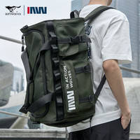 七匹狼旅行包男士双肩包大容量包手提运动斜挎旅游包干湿分离行李包 墨绿色