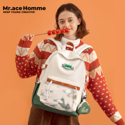 Mr.ace Homme 双龙珠传 大容量双肩包女初中生背包设计感小众书包 祥云绿
