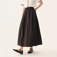25年夏季文艺百搭A字裙纯色简约半身裙松紧腰显瘦大摆长裙子女