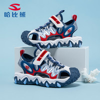 哈比熊男童包头凉鞋2025夏季百搭轻便沙滩鞋女孩洋气舒适防滑 深蓝/红 31码