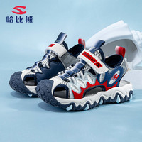 哈比熊男童包头凉鞋2025夏季百搭轻便沙滩鞋女孩洋气舒适防滑 深蓝/红 37码