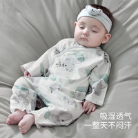 新生儿婴儿衣服夏季长袖薄款空调服睡衣绑带和尚服女宝宝连体衣