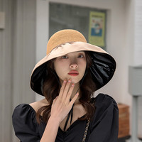 登利途黑胶蝴蝶结渔夫帽女夏季韩版镂空帽大檐遮阳防晒太阳帽子潮 粉色-1个装 无规格