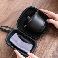茶循商务旅行茶具快客杯一壶三杯便携式盖碗小套户外高档功夫套装 蓝/江山旅行茶具/小方包