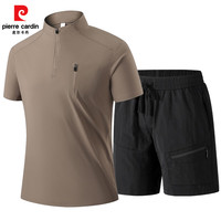 皮尔卡丹运动套装男士夏季短袖短裤速干衣跑步服休闲衣服男装 深蓝色 3XL