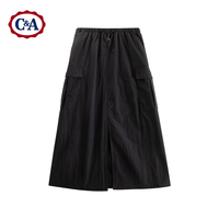 C&A夏季美式复古潮牌半身裙前开叉大口袋a字中长裙 卡其 XL