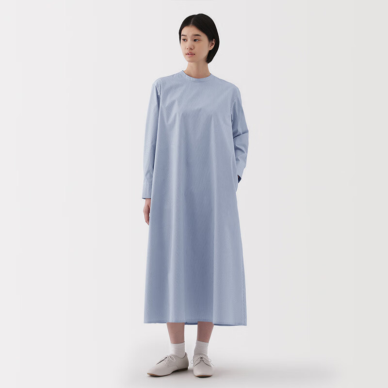 無印良品 MUJI（無印良品 ）女式 易干平纹套头 长袖连衣裙 女装裙子春季 BC2MHC5S