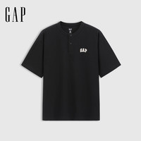 Gap男女装2025夏季新款纯棉刺绣logo亨利领短袖T恤宽松上衣729074