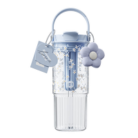 世大家水杯塑料杯女士吸管杯高颜值耐高温tritan茶水分离杯子