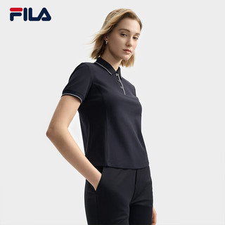 FILA 斐乐女装针织短袖POLO衫2025夏装时尚休闲凉感上衣 传奇蓝-NV XS 155/76A/XS