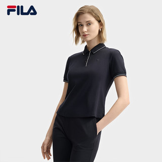 FILA 斐乐女装针织短袖POLO衫2025夏装时尚休闲凉感上衣 传奇蓝-NV XS 155/76A/XS