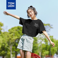 唐狮(Tonion)夏新款女左胸趣味卡通图案中短袖T恤