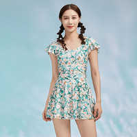 zoke泳衣女小碎花连体裙式平角遮肚显瘦大码温泉度假女士泳衣